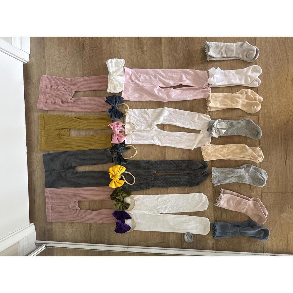Baby girl lot 23 items tights leggings knee high socks bows velvet headbands